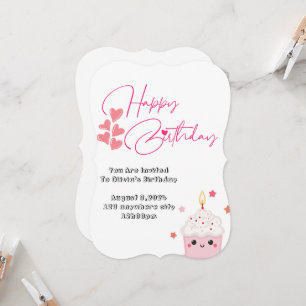 one year old birthday pink design invitation