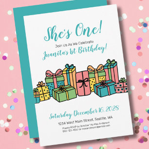 One Year Old Colourful 1st Birthday Party Invitation