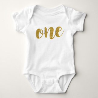 One Year Old Cute Golden Glitter Baby Bodysuit