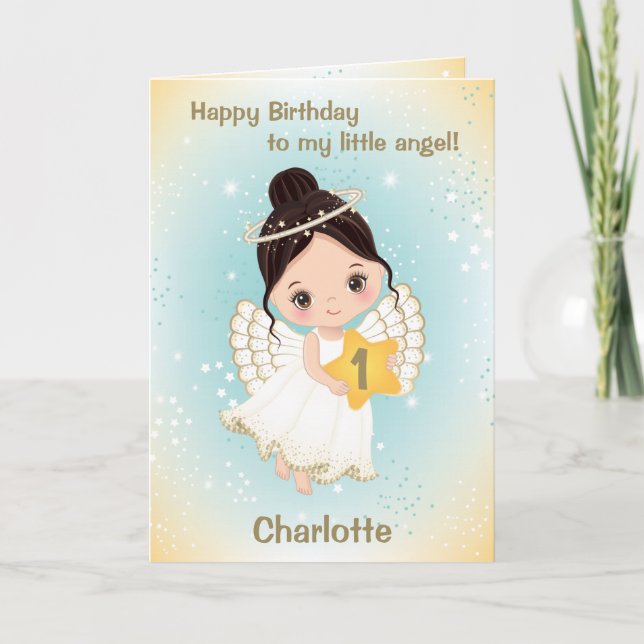 One Year Old Cute Little Angel Greeting Card (Front)