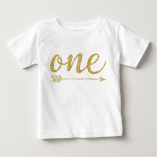 One Year Old Golden Glitter-Print Baby T-Shirt