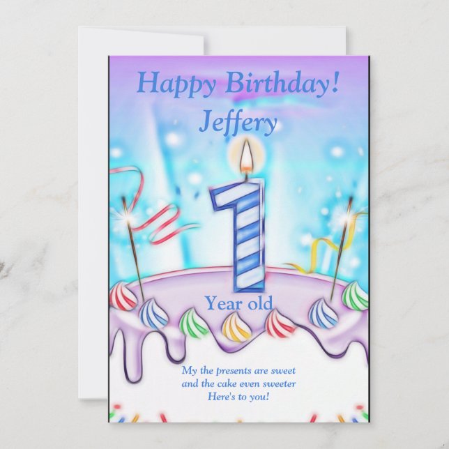 One year old Happy Birthday card (Front)