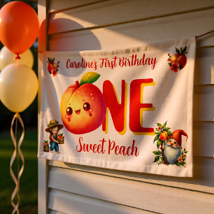 One Year Old Peach Party Wall Decor Banner
