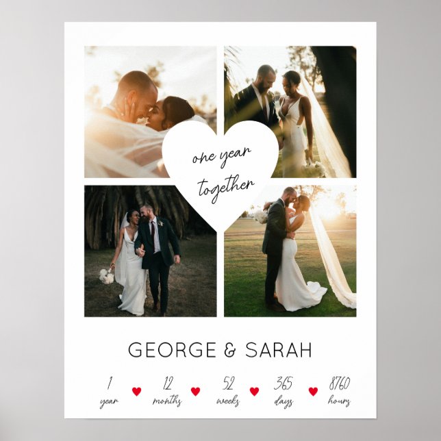 One Year Together Wedding Anniversary 4 Photo Poster (Front)