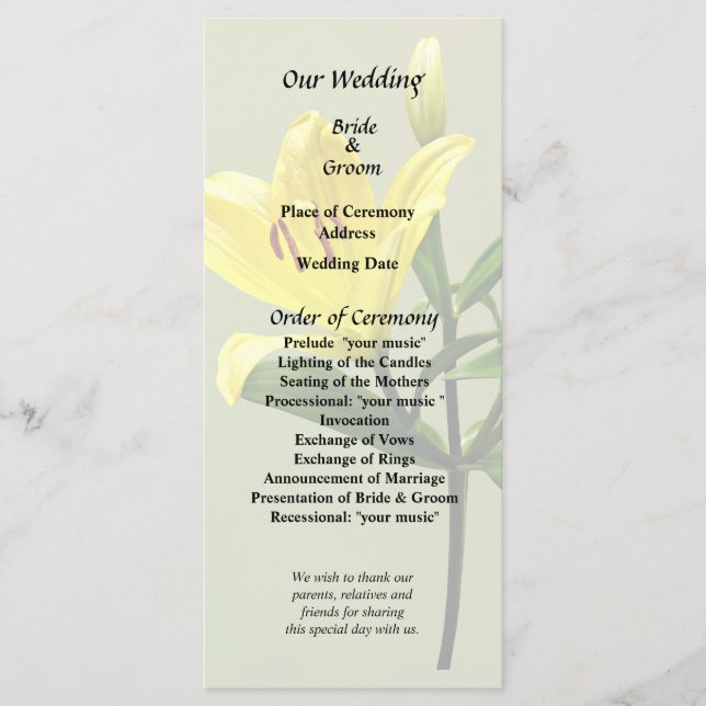 One Yellow Lily Programme (Front)