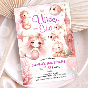 ONEder The Sea! 10th Birthday Girl Pink Cute Ocean Invitation