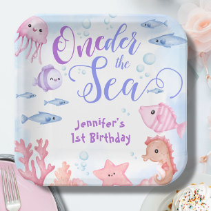 ONEder The Sea! 1st Birthday Girl Cute Sea Life Paper Plate