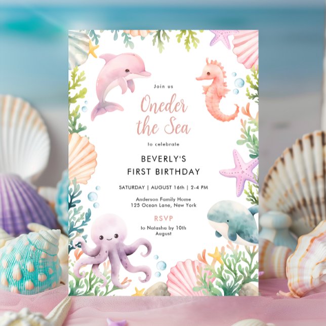 Oneder The Sea 1st Birthday Girl  Invitation (Creator Uploaded)