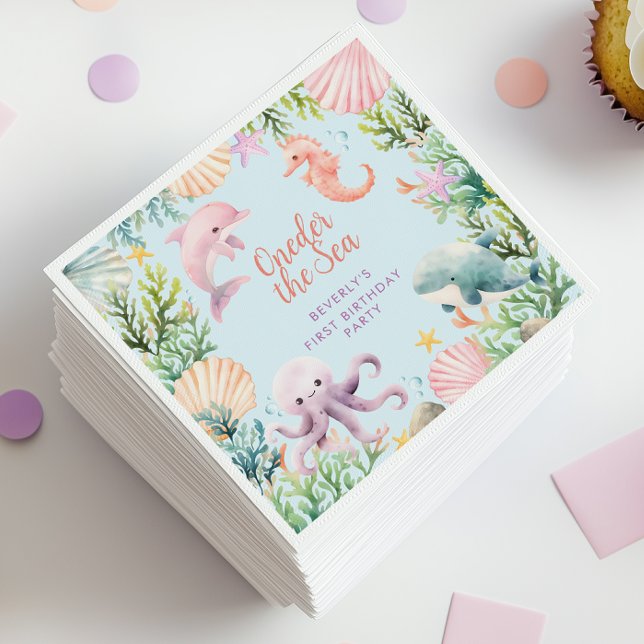 Oneder The Sea 1st Birthday Girl  Napkin (Creator Uploaded)