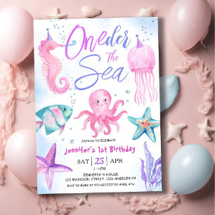 ONEder The Sea! 1st Birthday Girl Pink Ocean  Invitation
