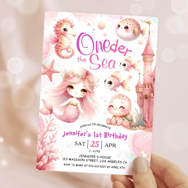 ONEder The Sea! 1st Birthday Girl Pink Sea Animals Invitation (Creator Uploaded)