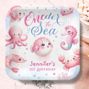 ONEder The Sea 1st Birthday Girls Pink Cute Ocean  Paper Plate