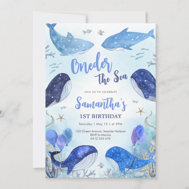 Oneder The Sea 1st Birthday Invitation (Front)