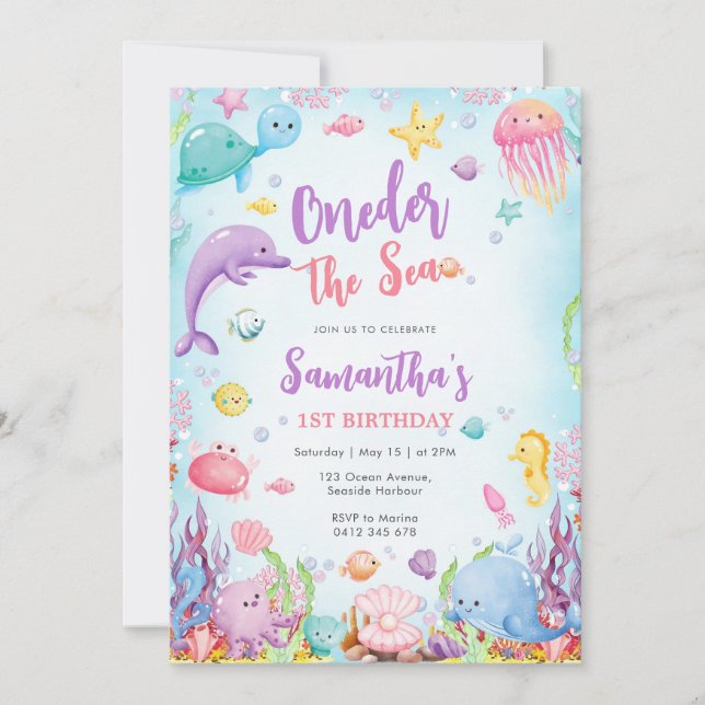 Oneder The Sea 1st Birthday Invitation (Front)