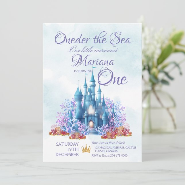 Oneder The Sea 1st Birthday Ocean Birthday Invitation (Standing Front)