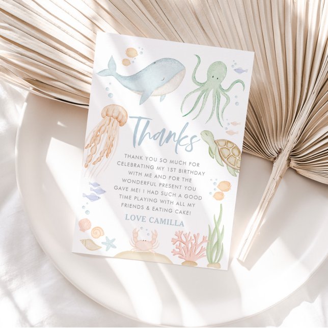 Oneder The Sea 1st Birthday Ocean Thank You Card (Creator Uploaded)