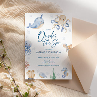 ONEder The Sea 1st Birthday Party Invitation