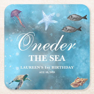 Oneder The Sea 1st Birthday Square Paper Coaster