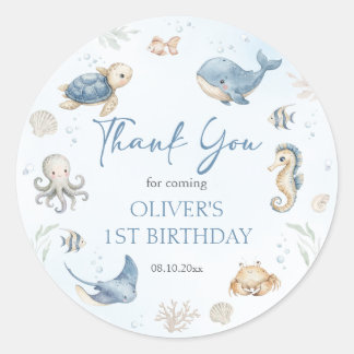 Oneder The Sea 1st Birthday Thank You Favour Classic Round Sticker