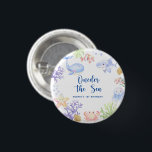 Oneder The Sea 1st Birthday Under The Sea 3 Cm Round Badge<br><div class="desc">UNDER THE SEA. Oneder The Sea - A cute underwater ocean animal themed 1st Birthday invitation with watercolor sea animals - whale,  jellyfish,  clownfish,  starfish,  crab,  shark and corals. Water bubbles and shells.</div>