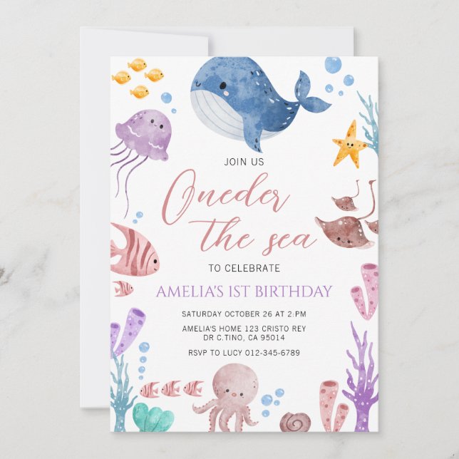 Oneder The Sea 1st Birthday Under The Sea Invitation (Front)