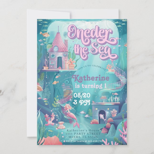 ONEder The Sea Birthday Mermaid 1st Birthday Party Invitation (Front)