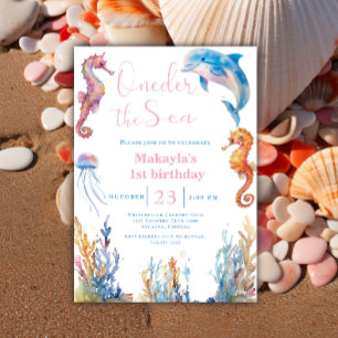 Oneder the Sea Birthday Under Ocean Animals Invitation