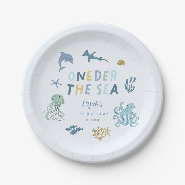 ONEder The Sea Blue Birthday Party Paper Plate (Front)