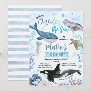 Oneder The Sea Boy 1st Birthday Blue Ocean Invitation