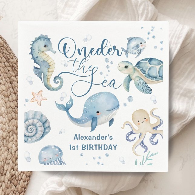 ONEder The Sea Boy 1st Birthday Cute Blue Ocean Napkin (Creator Uploaded)