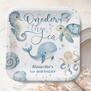 ONEder The Sea Boy 1st Birthday Cute Blue Ocean Paper Plate