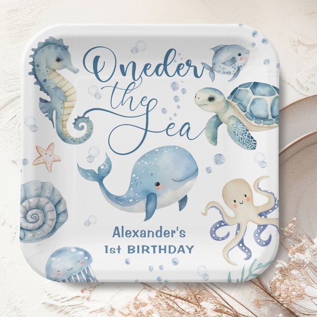 ONEder The Sea Boy 1st Birthday Cute Blue Ocean Paper Plate (Creator Uploaded)