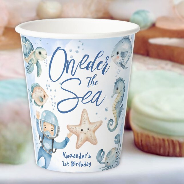 ONEder The Sea | Boy 1st birthday Cute Ocean Paper Cups (Creator Uploaded)