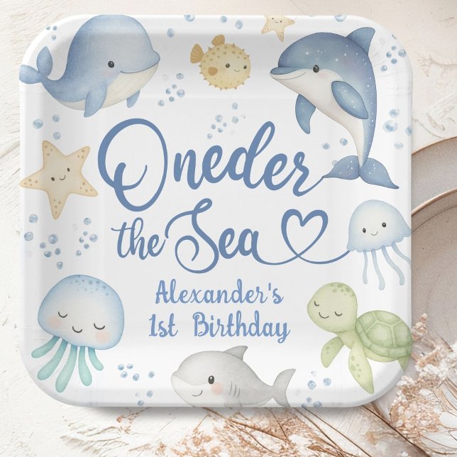 ONEder The Sea Boy 1st Birthday Cute Ocean Paper Plate (Creator Uploaded)