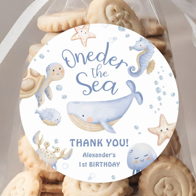 ONEder The Sea! Boy Cute Ocean 1st Birthday Classic Round Sticker (Creator Uploaded)
