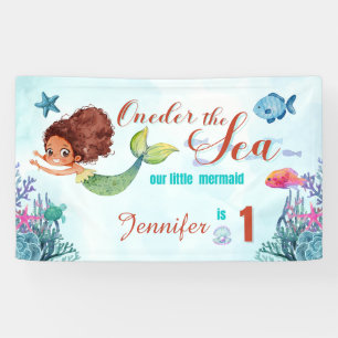 Oneder the Sea Brown Mermaid Girls 1st Birthday Banner