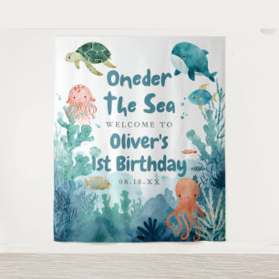 Oneder the Sea Cute 1st Birthday Photo Backdrop Tapestry