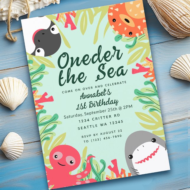 Oneder the Sea Cute Animals Kids 1st Birthday Invitation (Creator Uploaded)