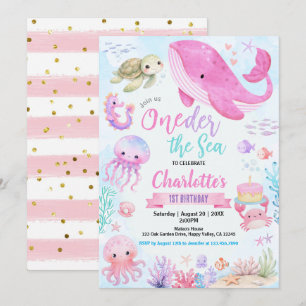 Oneder The Sea Girl 1st Birthday Pastel Pink Invitation