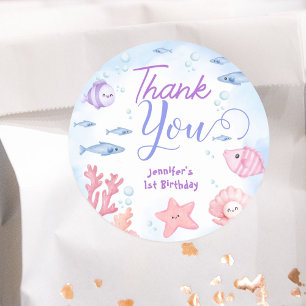 ONEder The Sea! Girl Cute Ocean 1st Birthday Classic Round Sticker