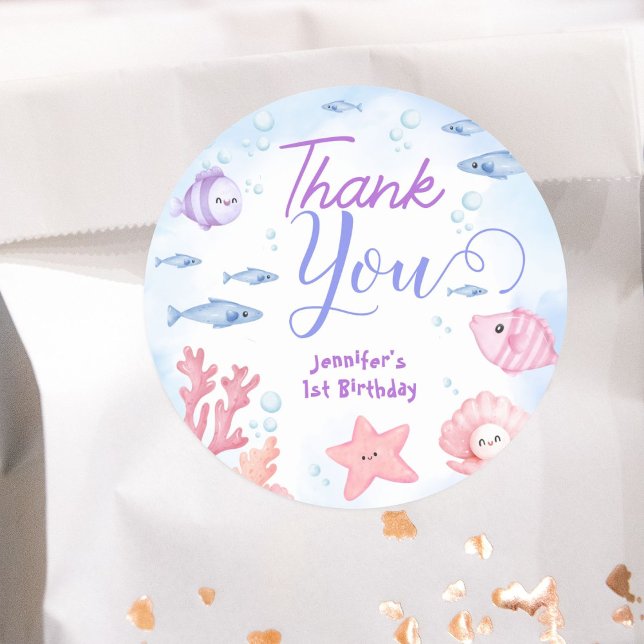 ONEder The Sea! Girl Cute Ocean 1st Birthday Classic Round Sticker (Creator Uploaded)