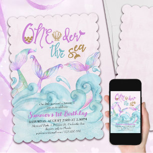 Oneder the Sea Little Mermaid 1st Birthday Invitation