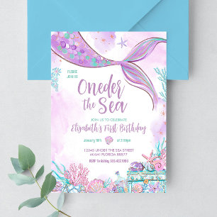 Oneder the Sea Little Mermaid First 1st Birthday Invitation