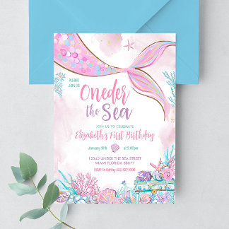 Oneder the Sea Little Mermaid First 1st Birthday Invitation