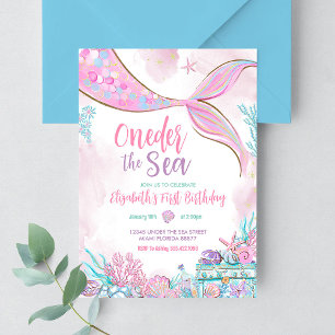 Oneder the Sea Little Mermaid First 1st Birthday Invitation