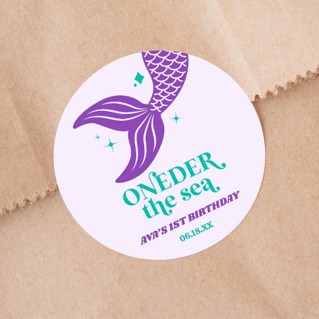 ONEder The Sea Mermaid 1st Birthday Party Favour Classic Round Sticker (Creator Uploaded)