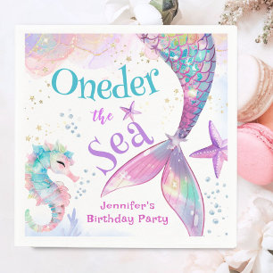 Oneder The Sea Mermaid 1st Birthday Pink Purple Napkin