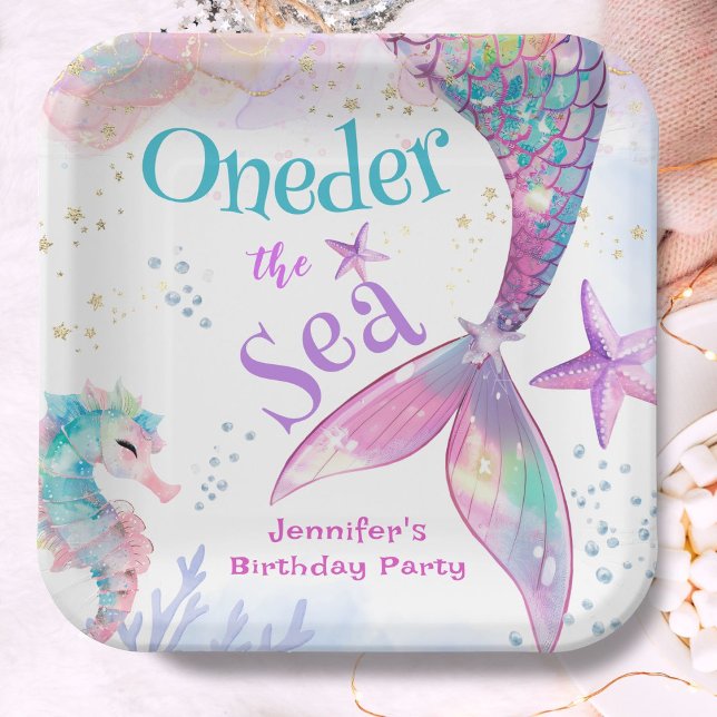 Oneder The Sea Mermaid 1st Birthday Pink Purple Paper Plate (Creator Uploaded)