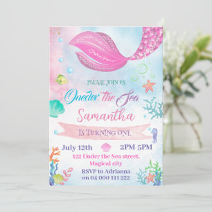 Oneder The Sea Mermaid 1st First Birthday Invitation