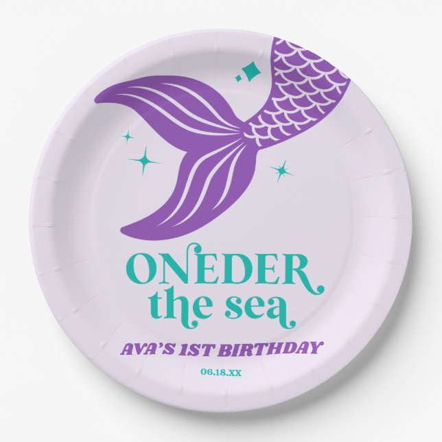 ONEder The Sea Mermaid 1st First Birthday Party Paper Plate (Front)